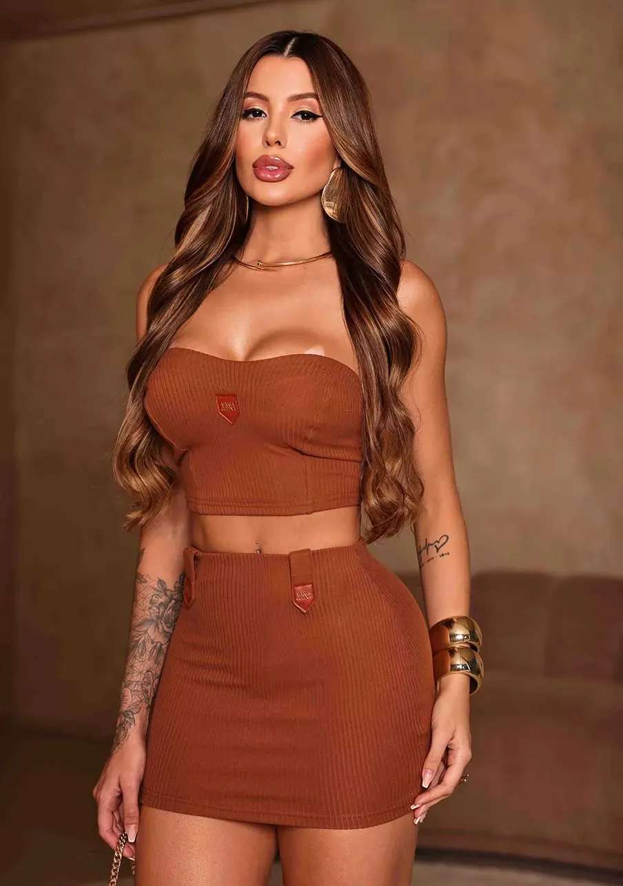 Conjunto Maria Gueixa Cropped +Saia Camurça 1