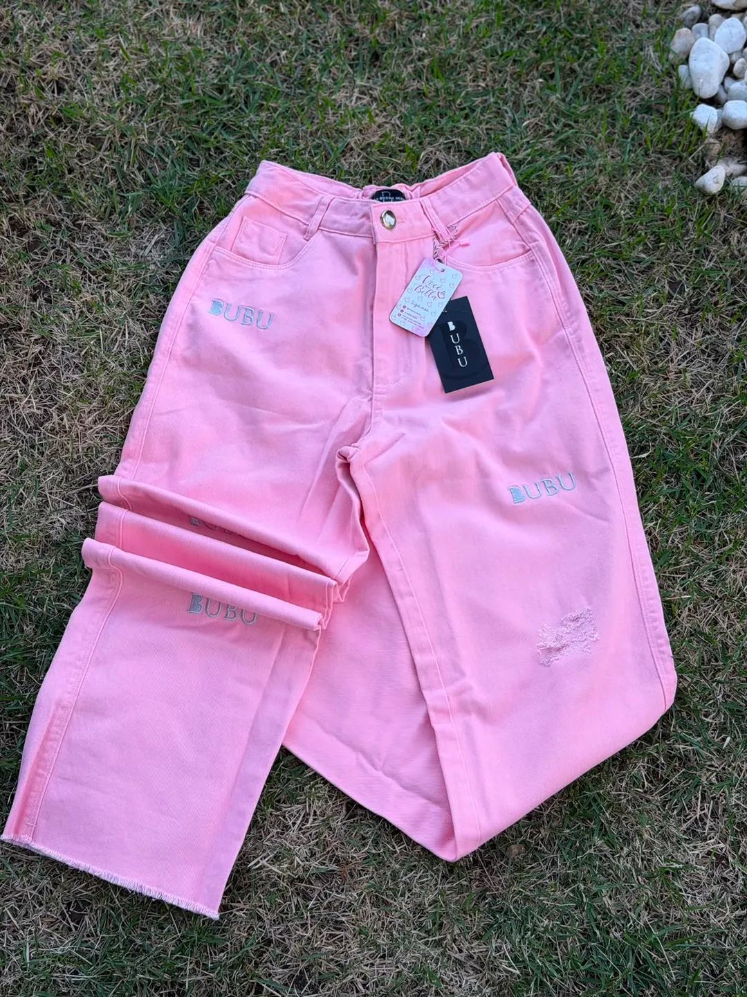 Calça Jeans Rosa Wide Legue Bordado Bubu 1