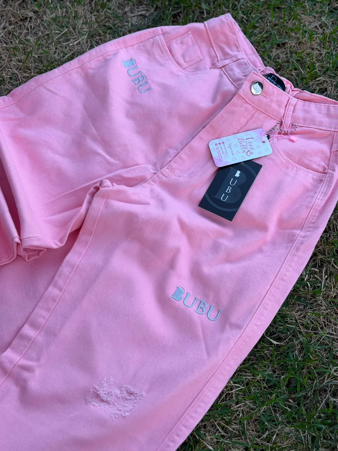 Calça Jeans Rosa Wide Legue Bordado Bubu 3